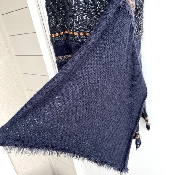 Free People Navy Wool Mohair Alpaca Cotton Blend Sweater Size L - Picture 8 of 13